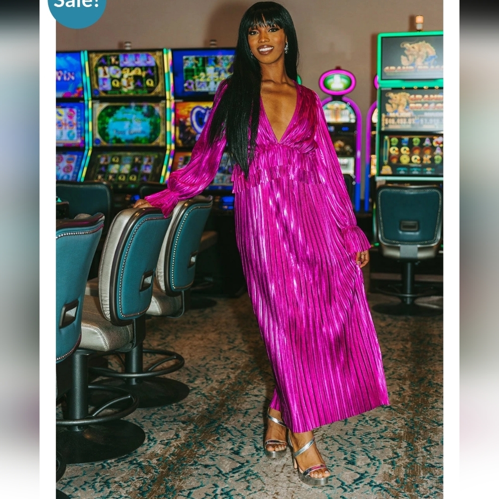 Buddy Love Magenta Pleated Maxi Dress
